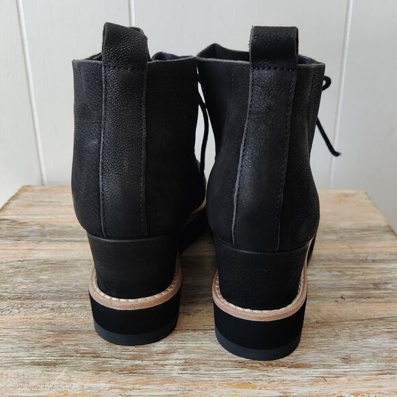 NWOT EILEEN FISHER Capa Wedge Boots Booties Sz 6 M Black Nubuck Leather Lace Up - Picture 5 of 8